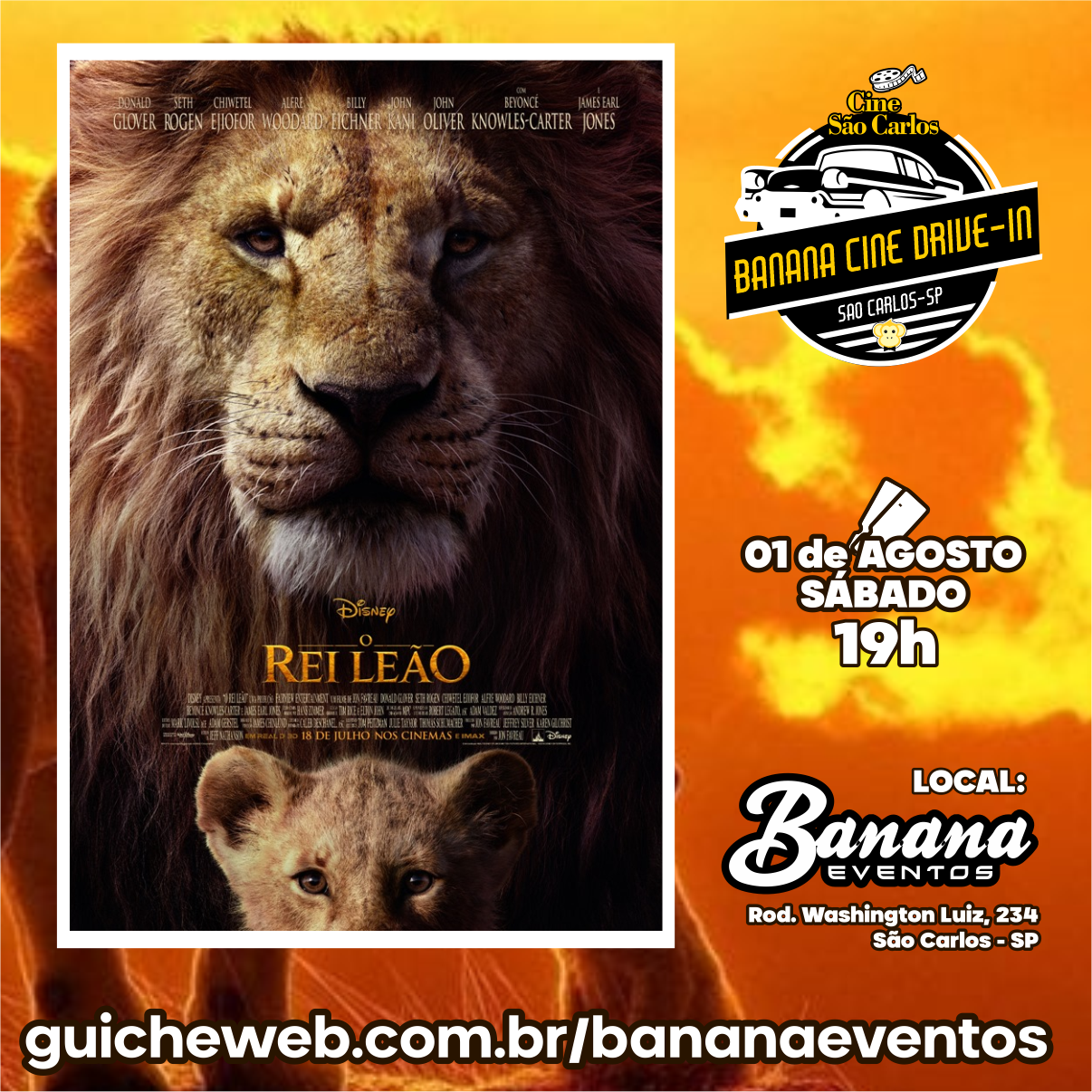 Banana Cine Drive In - 19h00 - O Rei Leão - DUB - Guiche Web